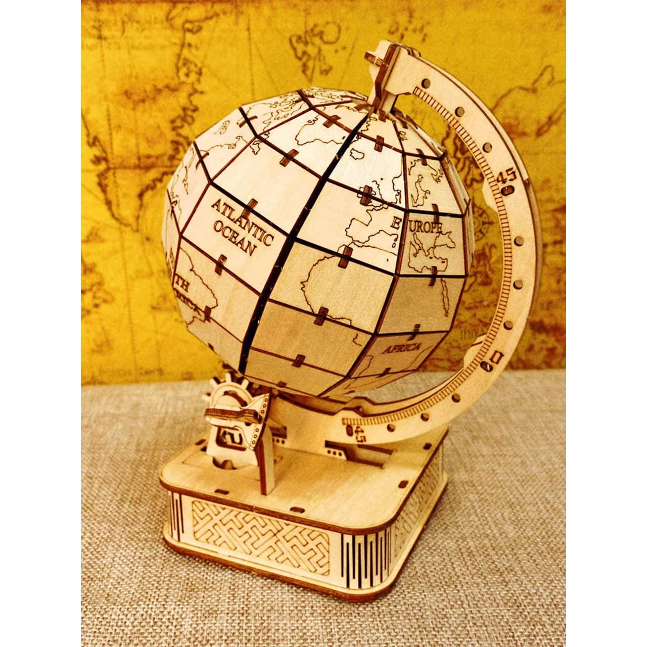 3D Globe Wooden Puzzle Toy Mechanical Assemble Building Block Earth Model Set for Teen DIY Geography World Map Toy Gift to Build