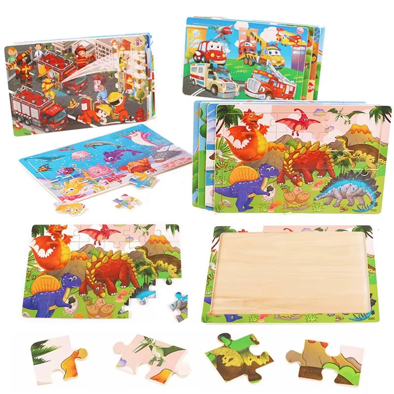 Logic Thinking Intellectual Wooden Game Puzzle Jigsaw Animal Vehicle Cartoon Early Educational Toys for Kids Children Gift