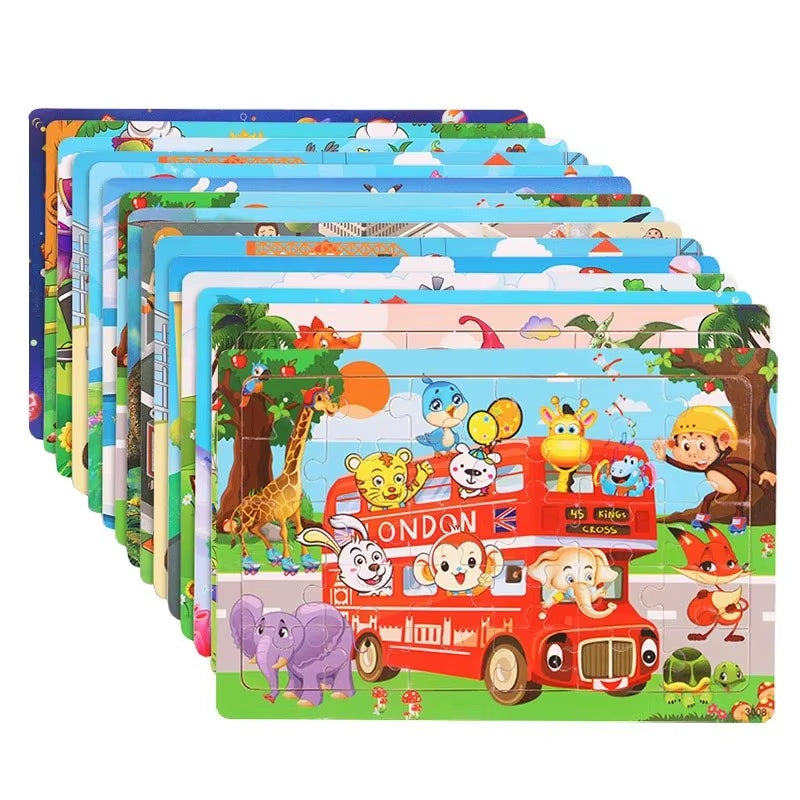 Logic Thinking Intellectual Wooden Game Puzzle Jigsaw Animal Vehicle Cartoon Early Educational Toys for Kids Children Gift