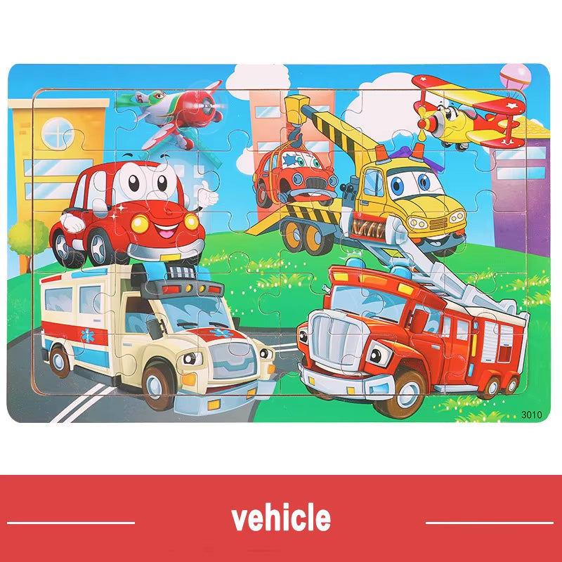 Logic Thinking Intellectual Wooden Game Puzzle Jigsaw Animal Vehicle Cartoon Early Educational Toys for Kids Children Gift