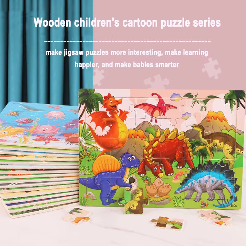 Logic Thinking Intellectual Wooden Game Puzzle Jigsaw Animal Vehicle Cartoon Early Educational Toys for Kids Children Gift