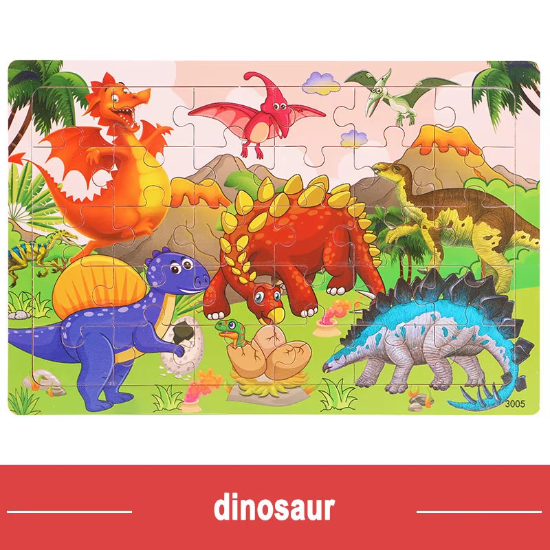 Logic Thinking Intellectual Wooden Game Puzzle Jigsaw Animal Vehicle Cartoon Early Educational Toys for Kids Children Gift