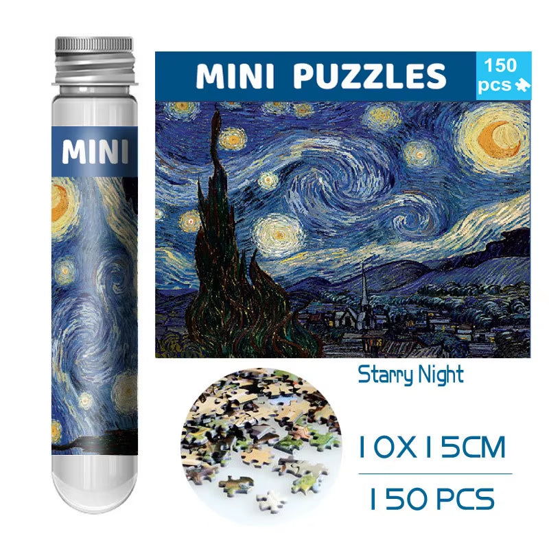 Jigsaw Puzzle 150Pcs Mini Test Tube 15*10Cm Travel Game World Famous Van Gogh Oil Paintings