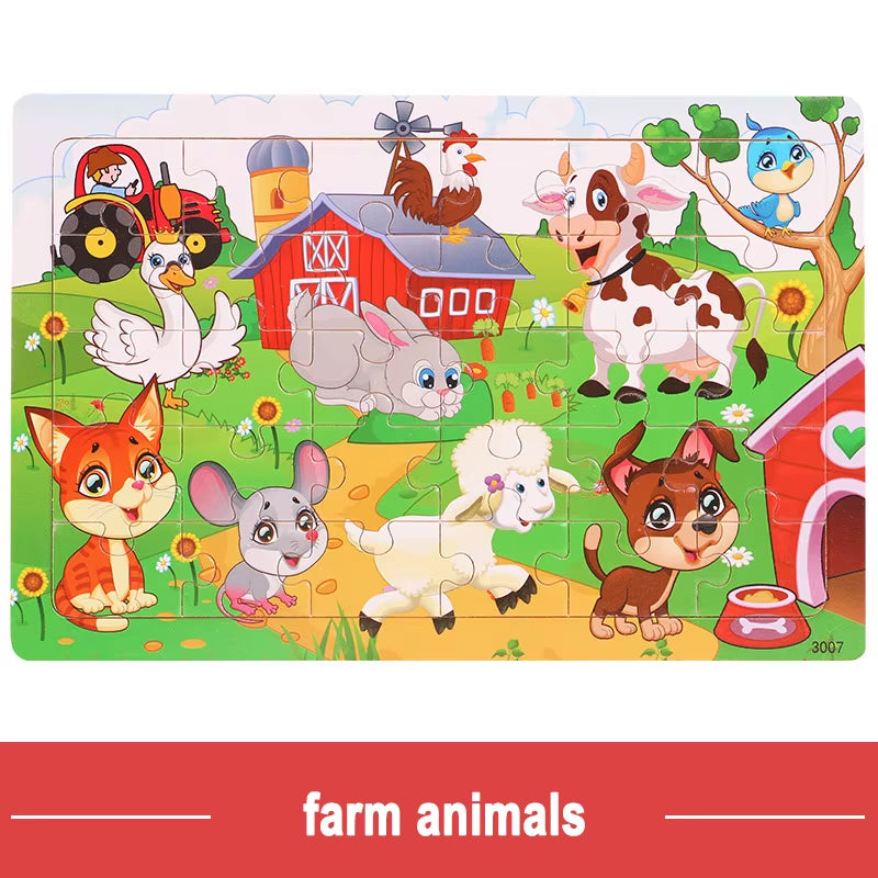Logic Thinking Intellectual Wooden Game Puzzle Jigsaw Animal Vehicle Cartoon Early Educational Toys for Kids Children Gift