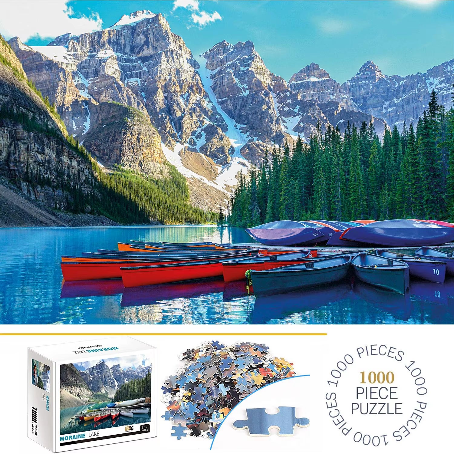 1000 Pieces Moraine Lake Jigsaw Puzzles for Adults Home Decor Games Family Fun Floor Puzzles Educational Toys for Kids