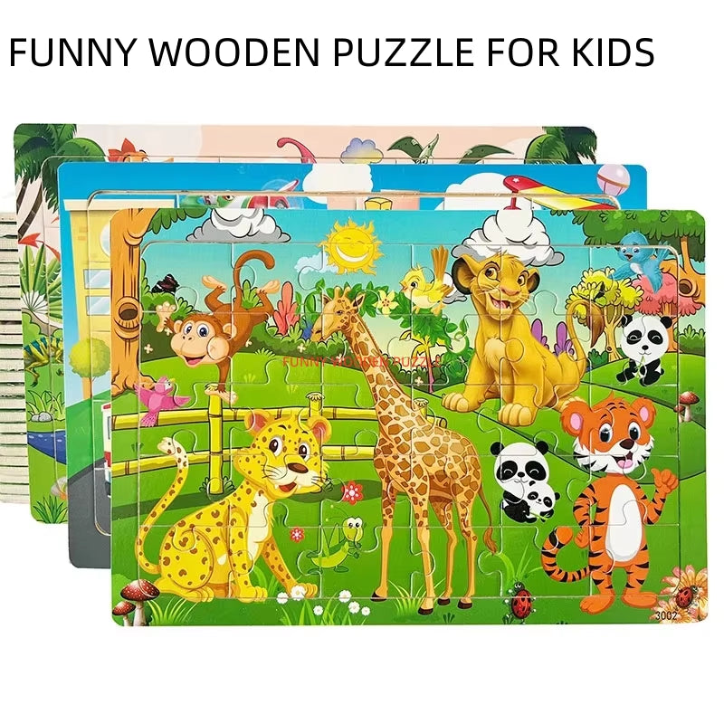 Logic Thinking Intellectual Wooden Game Puzzle Jigsaw Animal Vehicle Cartoon Early Educational Toys for Kids Children Gift