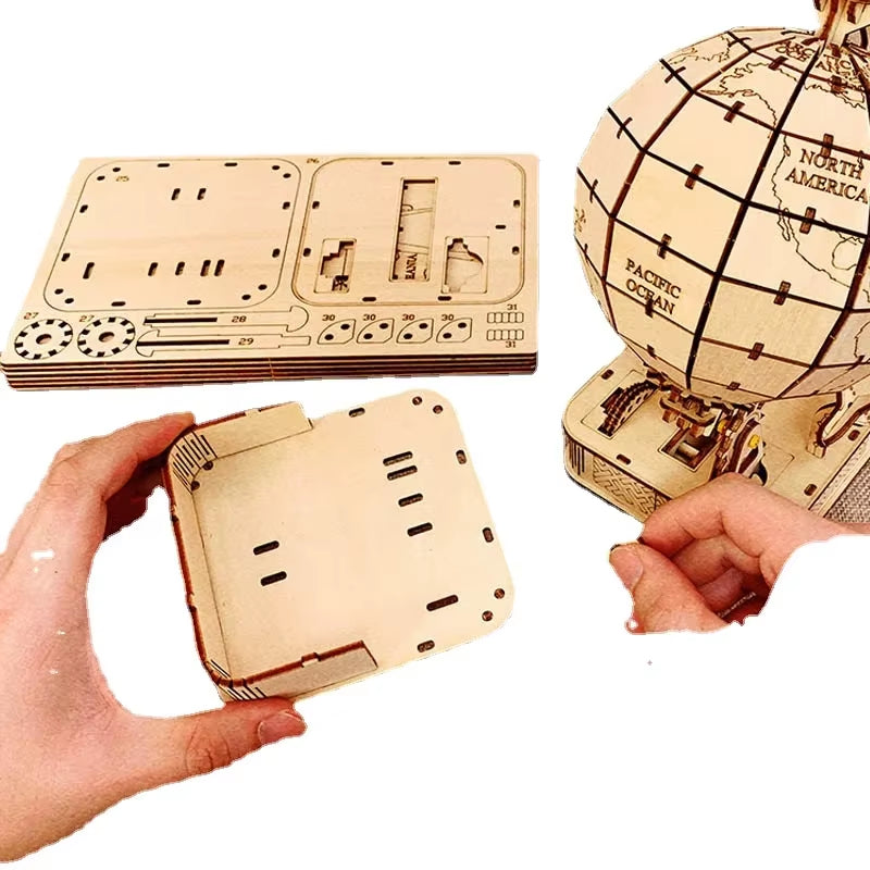 3D Globe Wooden Puzzle Toy Mechanical Assemble Building Block Earth Model Set for Teen DIY Geography World Map Toy Gift to Build