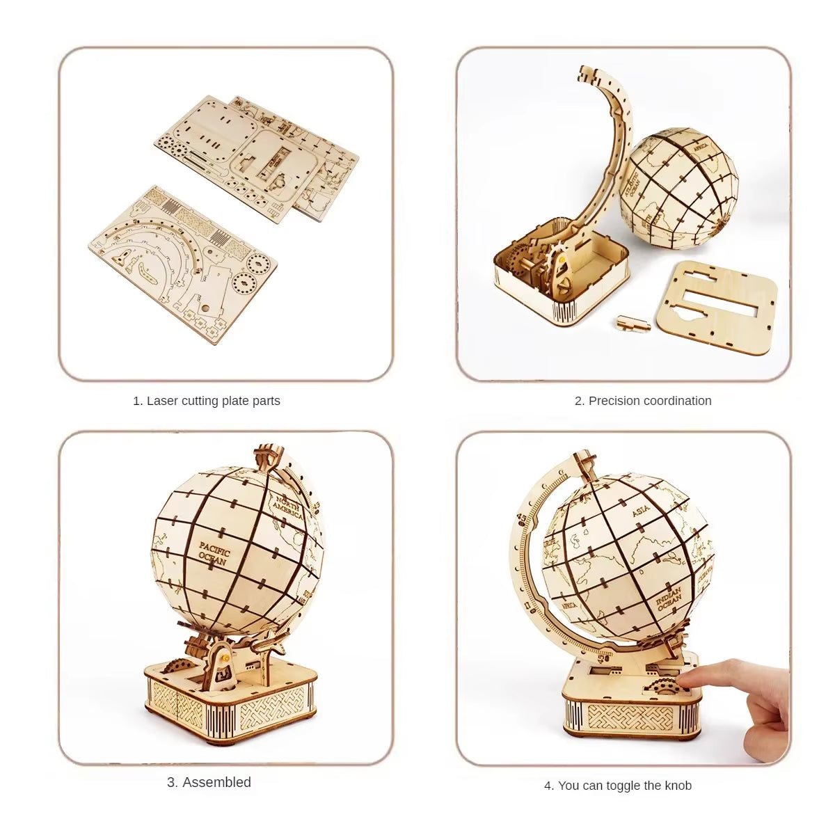 3D Globe Wooden Puzzle Toy Mechanical Assemble Building Block Earth Model Set for Teen DIY Geography World Map Toy Gift to Build