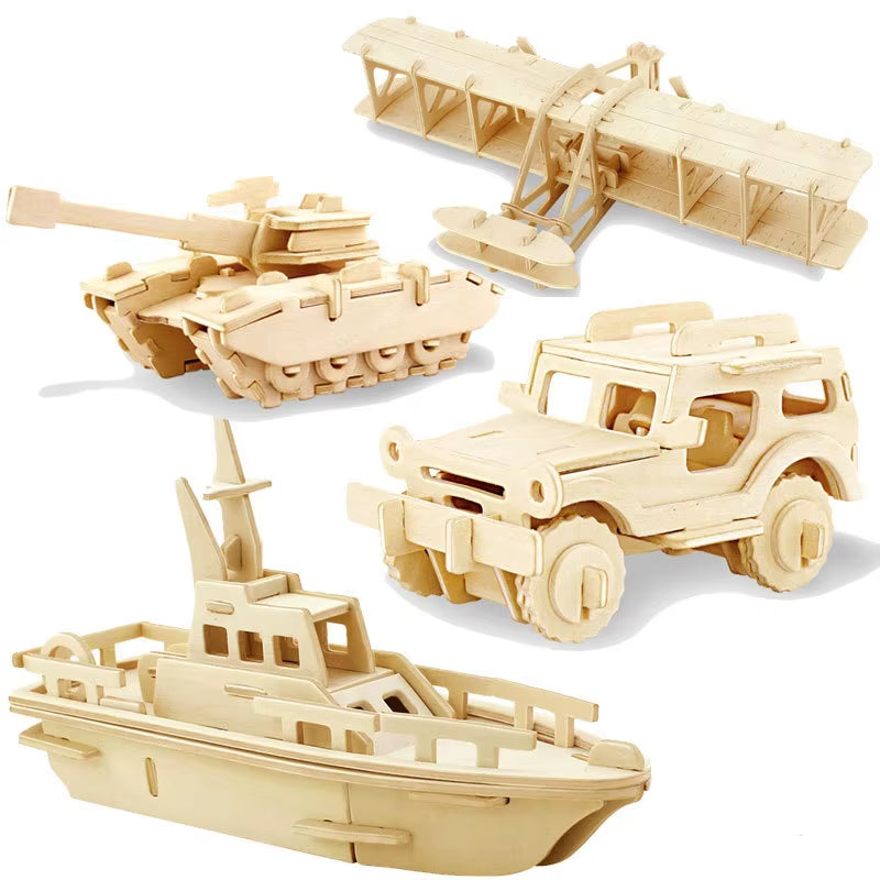 3D DIY Wood Puzzle Toy Military Series Tank Vehicle Model Set Creative Assembled Education Puzzle Toys Gifts for Children Kids