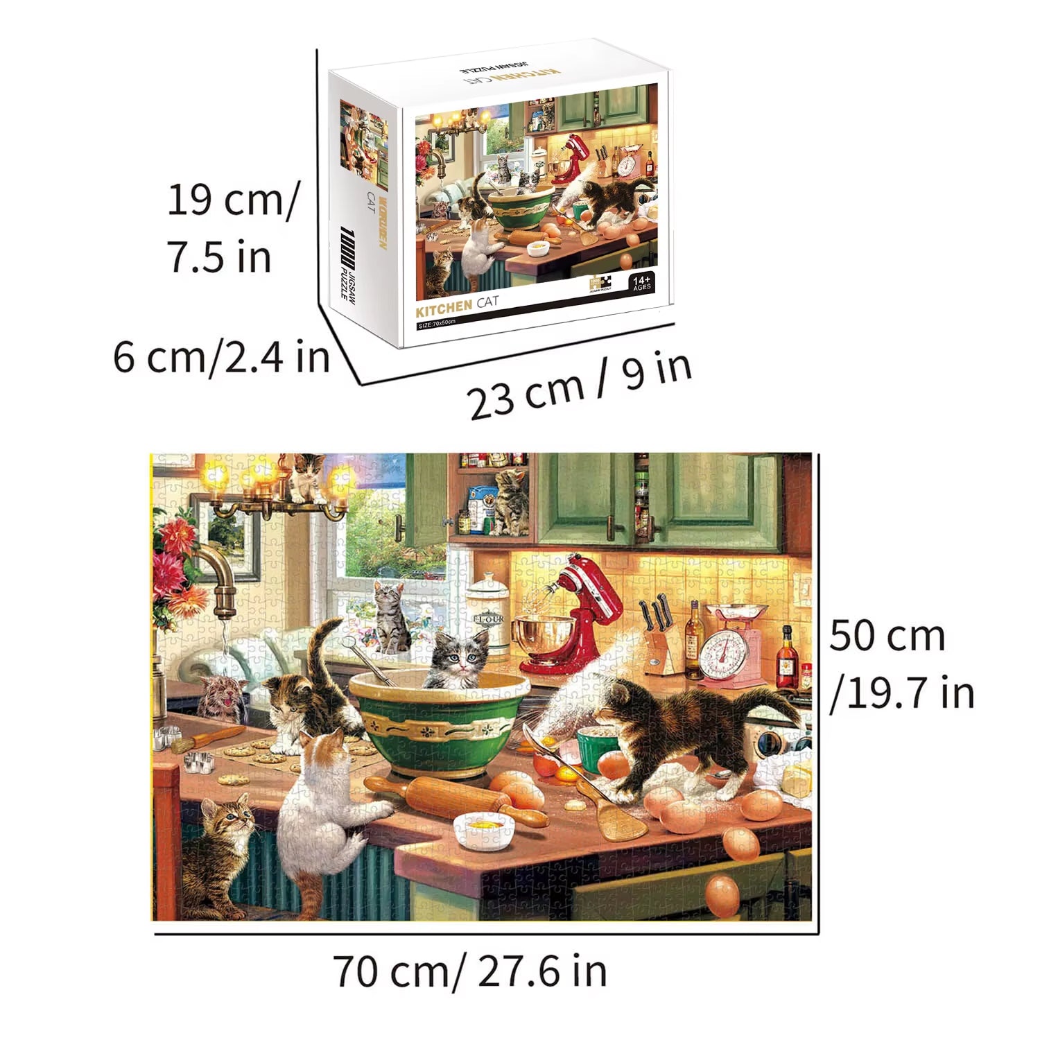 1000 Pieces Kitchen Cat Jigsaw Puzzle Home Decor Adults Puzzle Games Family Fun Floor Puzzles Educational Toys for Kids