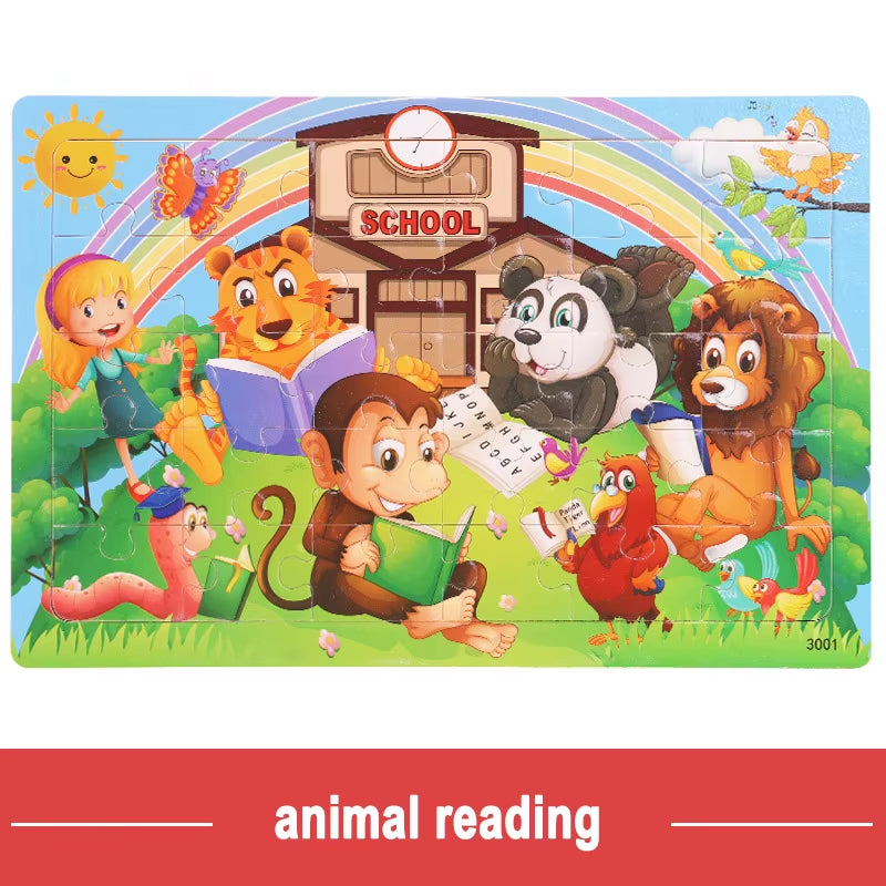 Logic Thinking Intellectual Wooden Game Puzzle Jigsaw Animal Vehicle Cartoon Early Educational Toys for Kids Children Gift