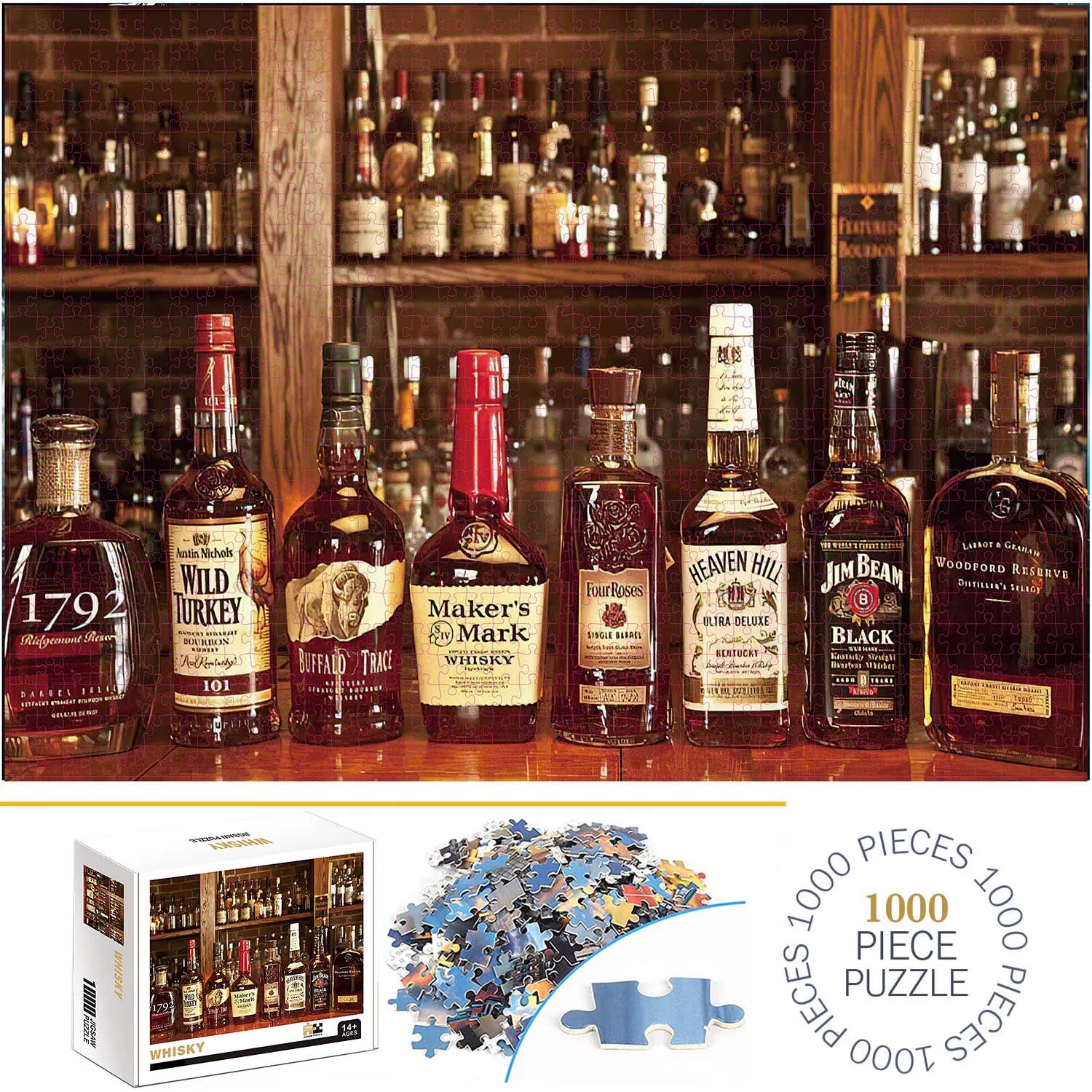 1000 Pieces Whisky Jigsaw Puzzles for Adults Home Decor Games Family Fun Floor Puzzles Educational Toys for Kids